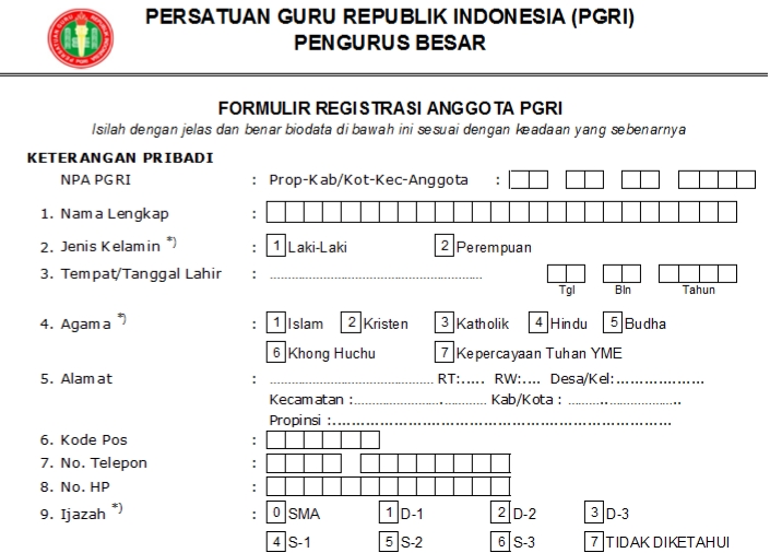 Pendaftaran PGRI Kotabaru - Persatuan Guru Republik Indonesia Cabang Kotabaru